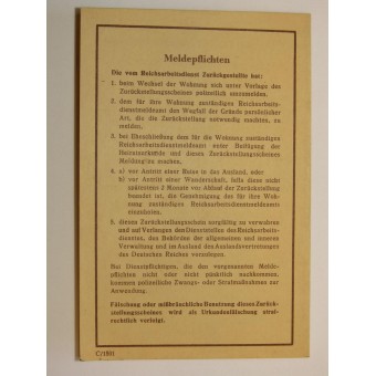Reichsarbeitsdienst W.J. Zurückstellungsschein. Issued to Ichenk Helene. Espenlaub militaria